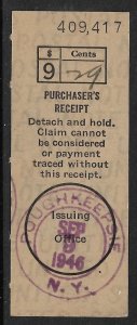 US POSTAL MONEY ORDER RECEIPT Printed 9 Dollar Value 1946 POUGHKEEPSIE NY