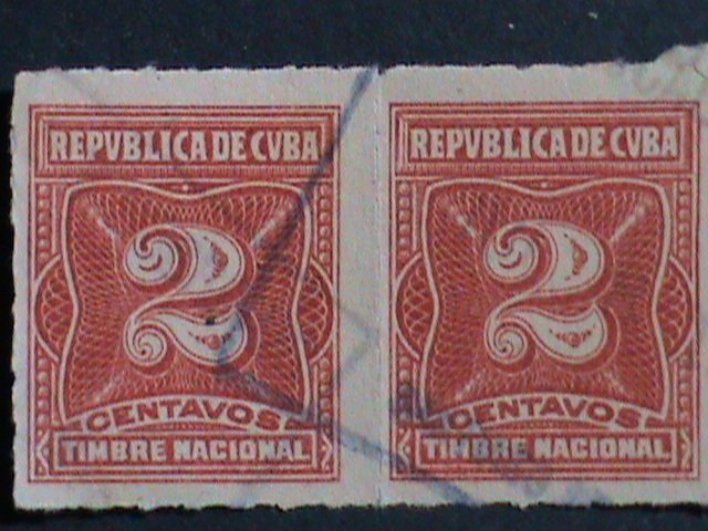 ​CUBA- 1914 SC#J9 POSTAGE DUE TWO OF OVER 100 YEARS OLD USED STAMP-VERY FINE