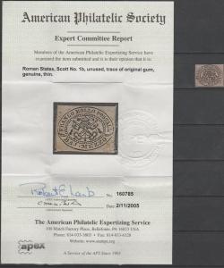Roman States #1b Unused CV $800.00 APS Cert  (C1050)
