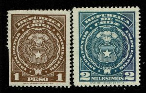 2 Chile Stamps, left No Gum, right Mint Hinged - S14043