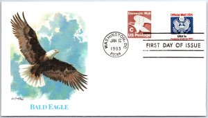 US FIRST DAY COVER 1c OFFICIAL AND C VALUE on FLEETWOOD Bald Eagle Cachet 1983