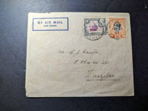 1937 British KUT Airmail Cover Mombasa Kenya to Zanzibar