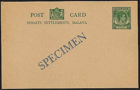 Straits Settlement 1937 Mint 2 cent Post card SPECIMEN