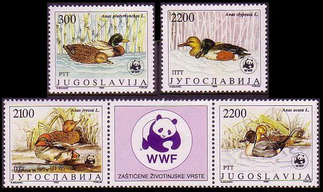 Yugoslavia WWF Teal 4v+label SG#2511/14 SC#1951 a.-d. MI#2328-31 CV?8.8