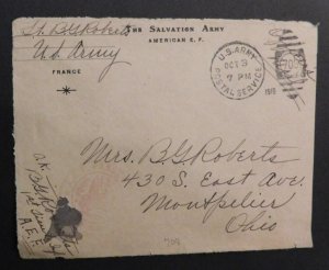 1918 AEF American Expeditionary Forces Salvation Army Cover Montpelier Ohio USA