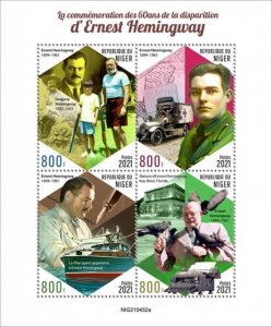 Niger - 2021 Writer Ernest Hemingway - 4 Stamp Sheet - NIG210452a