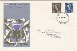 Great Britain FDC 1968 Scotland Scott #9, #11 Definitives Posted to Co. Durham