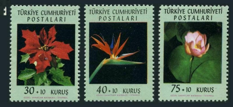 Turkey B90-B92,MNH.Mi 1834-1836. Flowers 1962.Poinsettia,Bird of paradise,Lily.