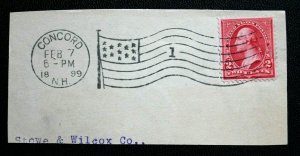US #252 Used XF/Sup (on cut piece) Rare Concord New Hampshire1899 Flag Cancel