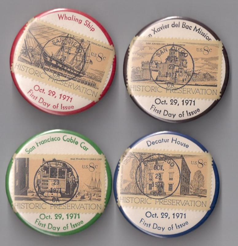 FIRST DAY BUTTONS 1440 /43 8c Historic Preservation set read