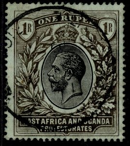 EAST AFRICA and UGANDA GV SG53b, 1r black/green-emerald back, FINE USED. Cat £50