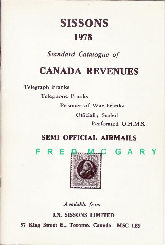 Philatelic Literature: Sissons Standard Catalogue of Canadian Revenues 