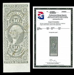 Scott R51a 1862 30c Imperf For. Exchange Revenue Used Cat $200 with PSE CERT