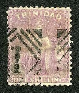 Trinidad SG73b 1/- Mauve (aniline) Wmk Crown CC Perf 12.5 Fine used