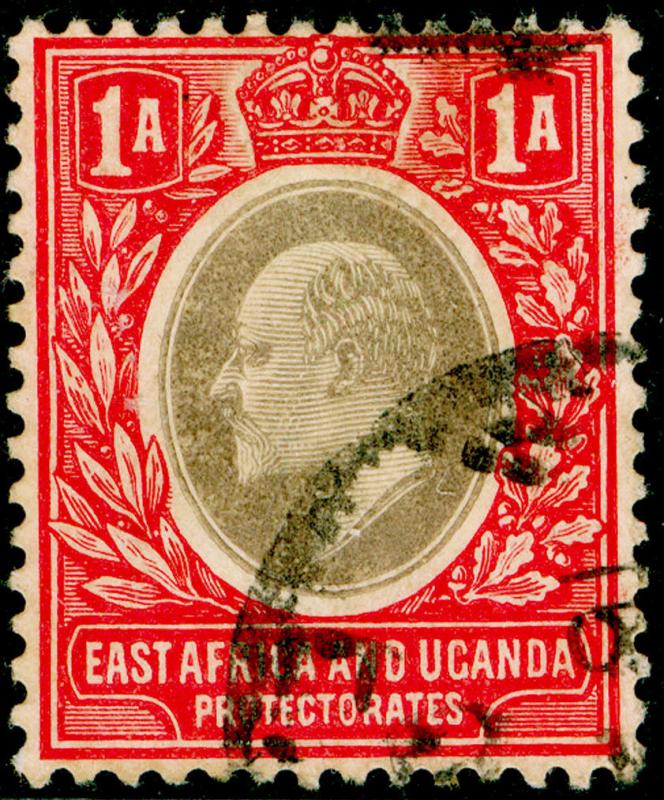 EAST AFRICA and UGANDA SG18, 1a grey & red, FINE USED. WMK MULT CA