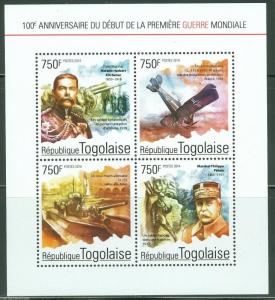 TOGO 2014 100th ANIVERSARY OF START OF WORLD WAR I SUBMARINE PETAIN SHT MINT NH