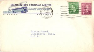 Canada 1c and 3c KGVI Postes Postage 1951 Winnipeg, Manitoba Canada to Cincin...