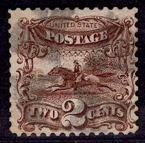 US Stamp #113 Dark Brown Variety SSCV $90. Fantastic Color Variety!