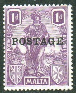 Malta 1926 1d bright violet with 'POSTAGE' ovpt MH