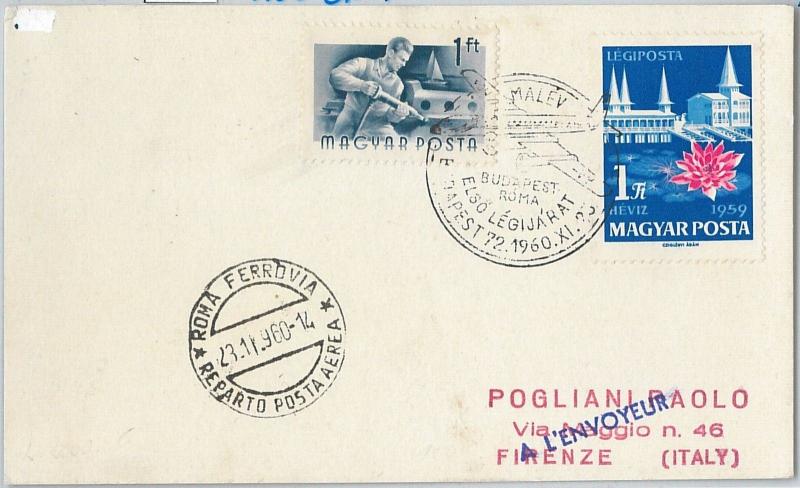 60217  -  HUNGARY - POSTAL HISTORY - AVIATION: First Flight  CARD to ITALY 1960