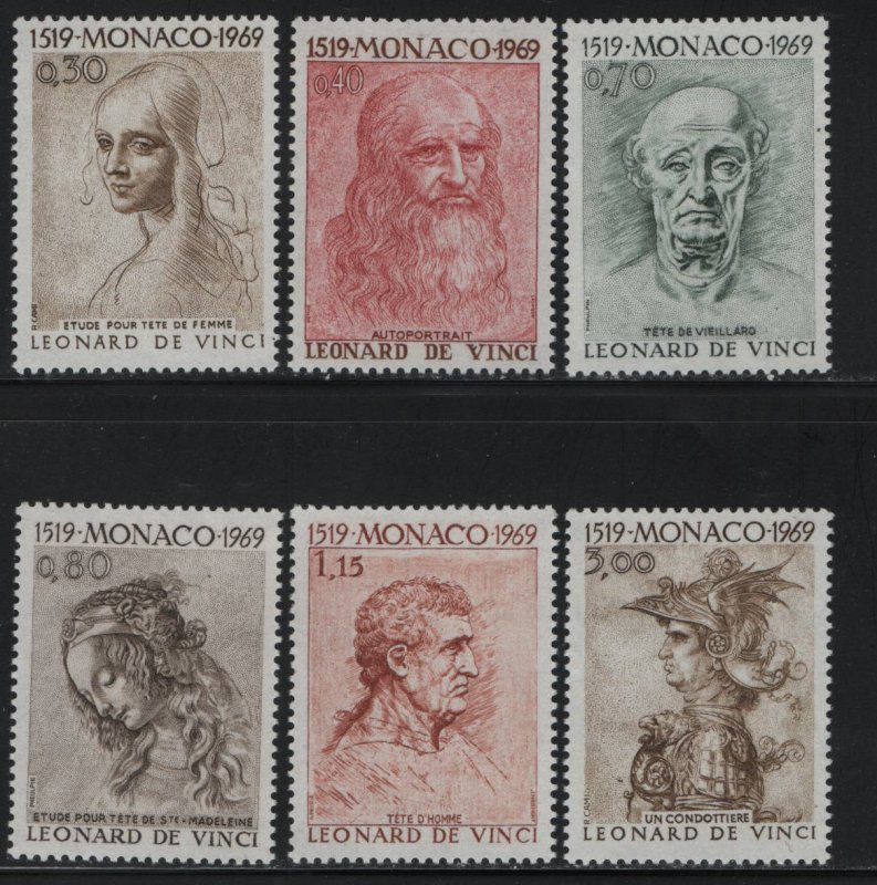 MONACO, 737-742 (6) SET MNH, 1969 Woman's head by da Vinci