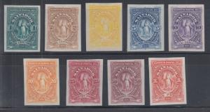 Salvador Sc 38-46 MNG. 1890 definitives, imperf Proofs in issued colors cplt set