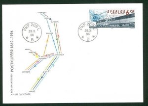 Sweden. FDC Cachet 1996.  Train Mail Carriages 1862-1996. Engraver Lars Sjooblom