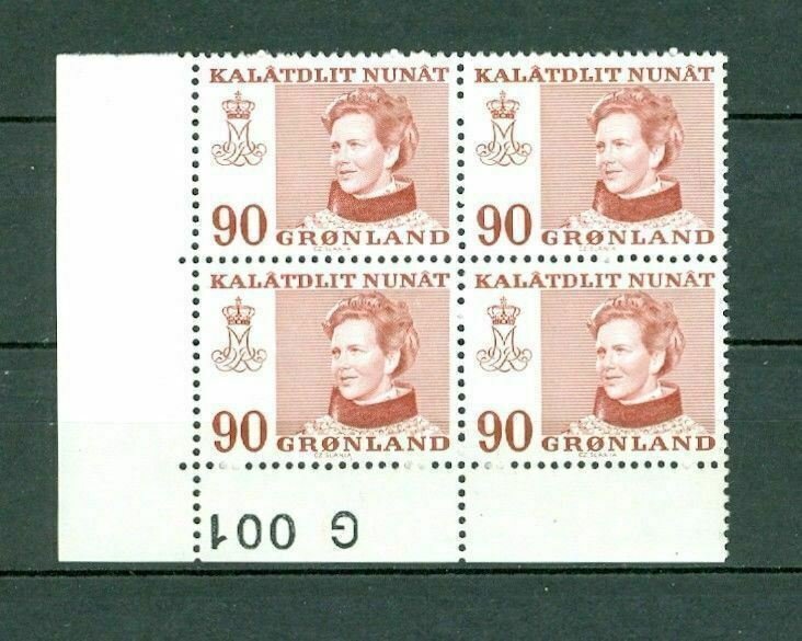 Greenland.1 Mnh  4-Plate Block 1974  # G 001.  90 Ore  Queen. Engraver Cz Slania