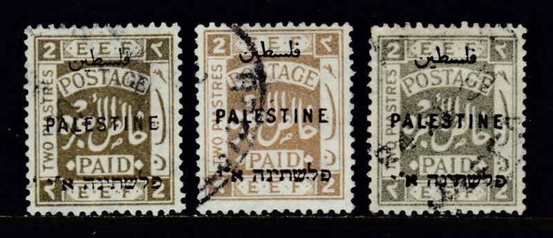 PALESTINE — SCOTT 58(2),58b (SG 81,81b) — 1922 2pi SHADES — USED — SCV $8.30
