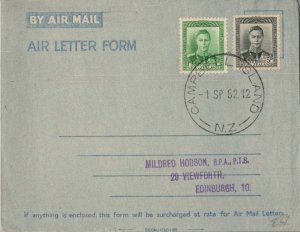 New Zealand 1d and 5d KGVI 1952 Campbell Island, N.Z. Air Letter to Edinburgh...