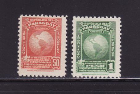 Paraguay 374-375 MNH Pan American Union, Map (D)