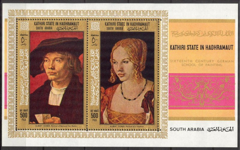 {AH016} ADEN / Hadhramaut 1967 Art Paintings A. Durer S/S MNH Mi.Bl.21A 16Eur