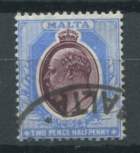 Malta Sc#24 Used, 2½p dp cblt & brn pur, Definitives 1903-1904: King Edward ...