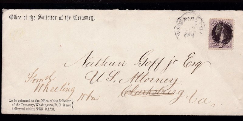 US O27 3c Justice Department Official Cover From Wheeling WV SCV $575 (O27-002)