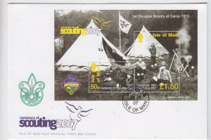 Isle of Man -  2007,  Scouting,  Miniature Sheet, with overprint,   on FDC