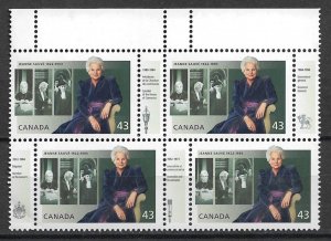 1994 Canada 1509a Governor General Jean Sauve MNH block of 4 with labels