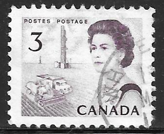 Canada 456: 3c Elizabeth II oil derrick and combine harvester, used, F-VF