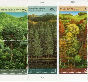 UN 1988 Survival of the Forests MNH Set of 6 NY 522-523, G 165-166 and V 80-81 
