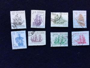 Poland – 1964 – Set of 8 Ship Stamps – SC# 1206-1213 - Used