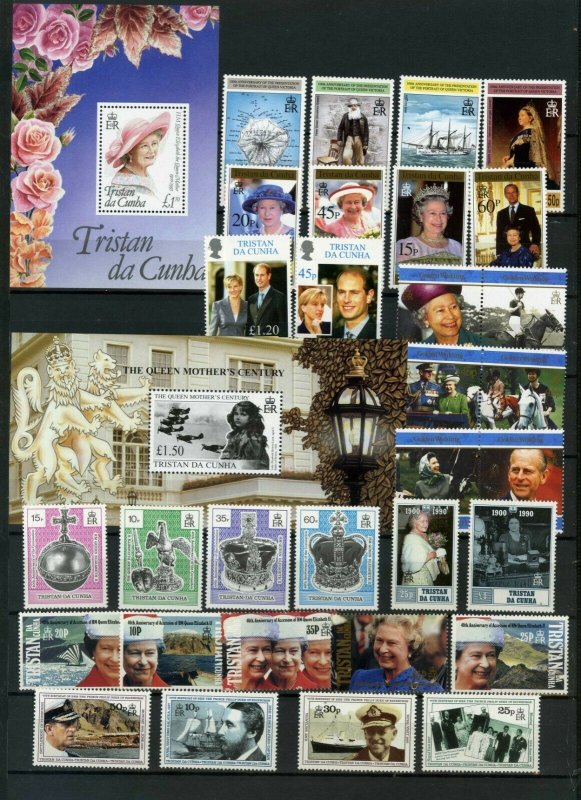 TRISTAN DA CUNHA 1990-2000 ROYALTY SMALL COLLECTION SET OF 31 STAMPS & 2 S/S MNH