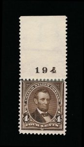 GENUINE SCOTT #269 F-VF MINT OG H 1895 DARK BROWN 4¢ LINCOLN PLATE #194 SINGLE