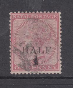 Natal Sc 59 used 1877 ½p on 1p rose Queen Victoria, ½ below HALF, F-VF