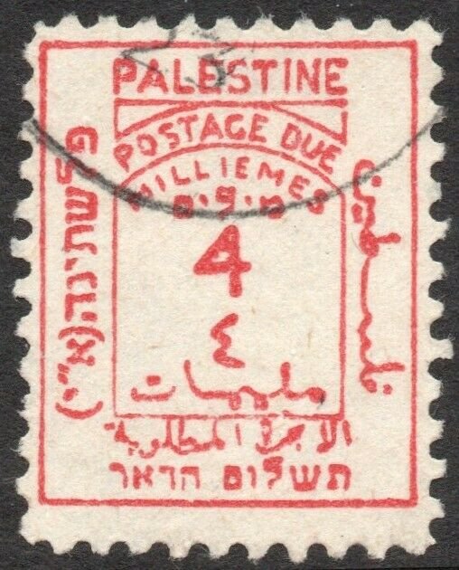 PALESTINE-1923 4M Scarlet Postage Due Sg D3 FINE USED V42870