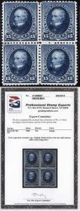 US Sc 227 Unused Original Gum Hinged Block of 4 PSE Cert