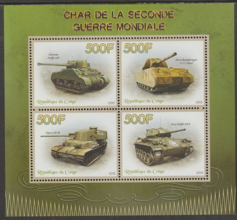 TANKS OF WW2 perf sheet containing four values mnh