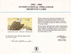 US SC87 International Philatelic Memento Souvenir Card Mint