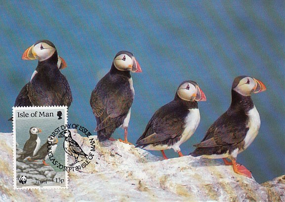 Isle of Man 1989 Maxicard Sc #399 13p Puffins WWF