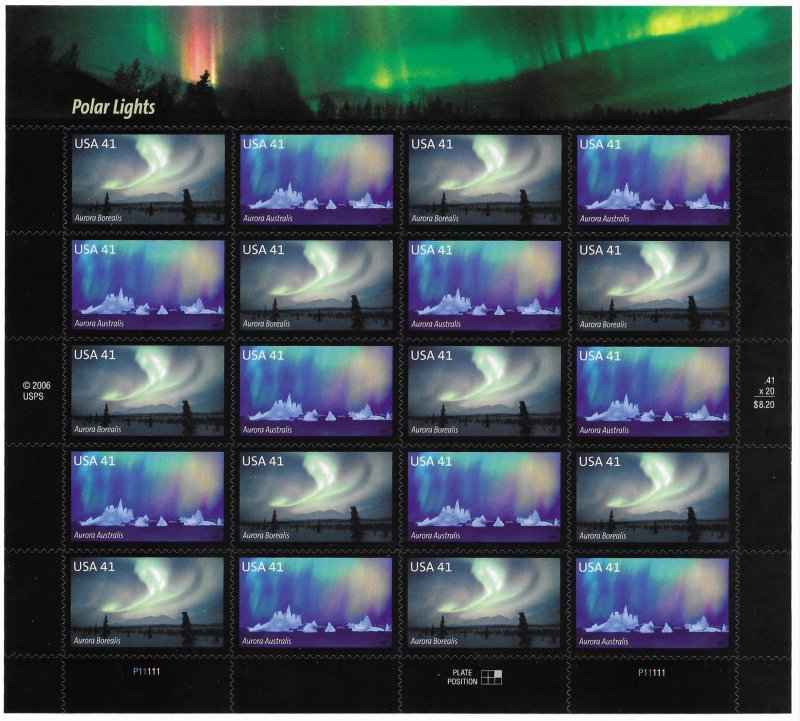 US #4203,04  MNH full sheet of 20. Auroras Borealis, Auroras Australis  Beauties