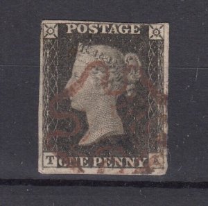 GB QV 1840 1d Penny Black Red Maltese Cross 4 Margin Fine Used BP6295