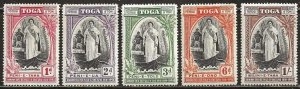 Tonga  Sc. 82-86  mint, hinge remnants. Complete set.  1944.  (T454)
